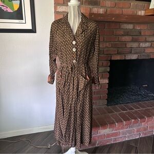 VTG Janice McCarty Brown Midi Dress Sz S